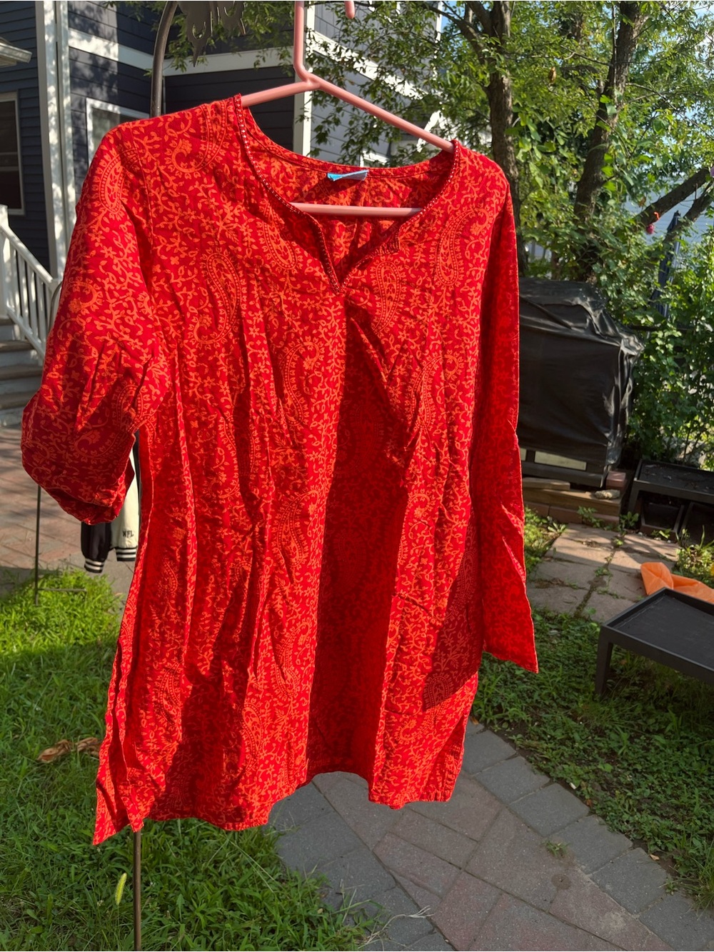 Mother home Red Women's Long Sleeve Tunic Top - Elegant Printed Design
